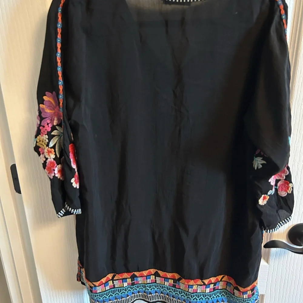 Johnny Was Black Multicolor Embroidered Tunic - Picture 5 of 8
